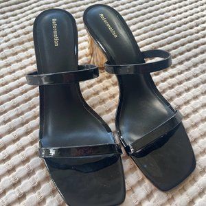 Reformation Maison Heeled Sandal in Black / Gold, Size 8.5